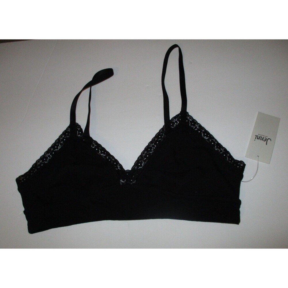 Jenni Lace Trim Bralette Womens Sz S On Repeat Black Wireless Cotton Stretch